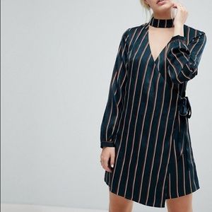 J.O.A. Striped Satin Wrap Dress Size Medium